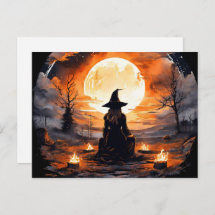 Witch with Candles and Fire - Wicca Halloween 2 Postcard