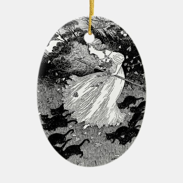 Witch with cats ceramic ornament (Front)
