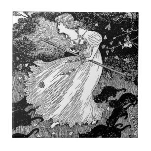 Witch with cats ceramic tile
