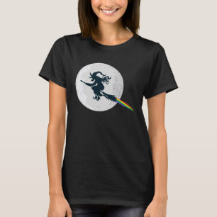 Witch with Full Moon and Rainbow Gay Lesbian LGBT T-Shirt