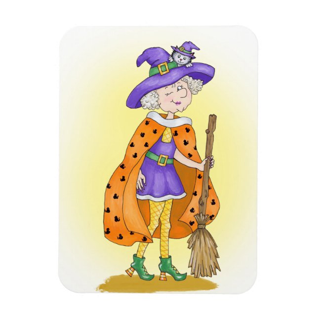 Witch with her cat in the hat  magnet (Vertical)