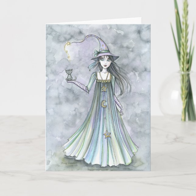 Witch with Kitten Halloween Card (Front)