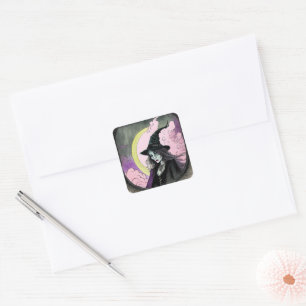 Witch with Pink Smoke Halloween Square Sticker
