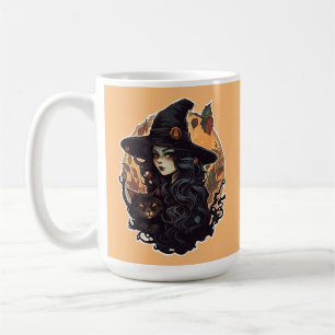 Witch with the black cat halloween coffee mug