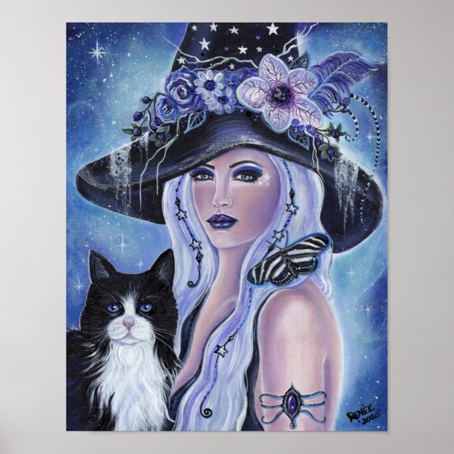 Witch with tuxedo cat art by Renee L. Lavoie Poster (Front)