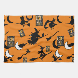 Witch wizard blackcat moon bloomstick tea towel