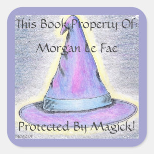Witch Wizard Hat Bookplate Lavendar Border (Lg.) Square Sticker