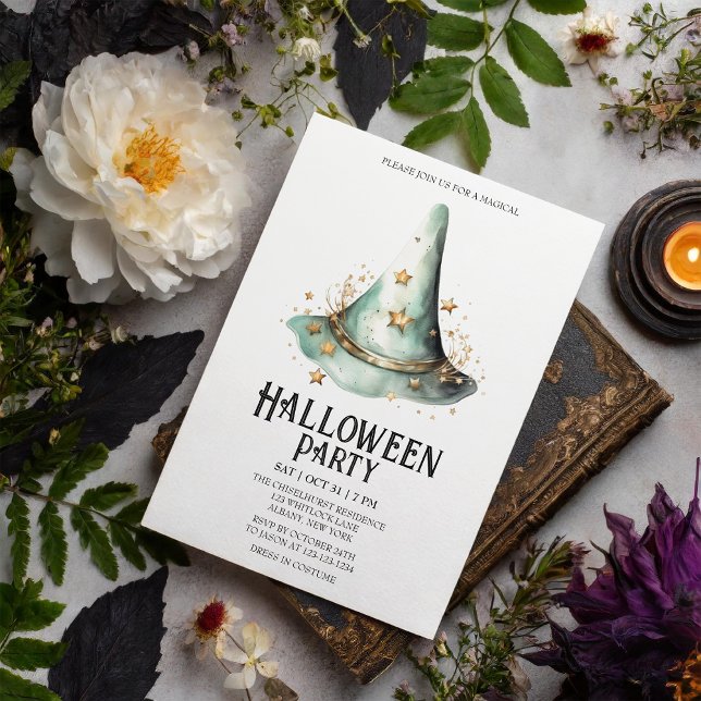 Witch Wizard Hat Costume Mint Halloween Party Invitation (Creator Uploaded)