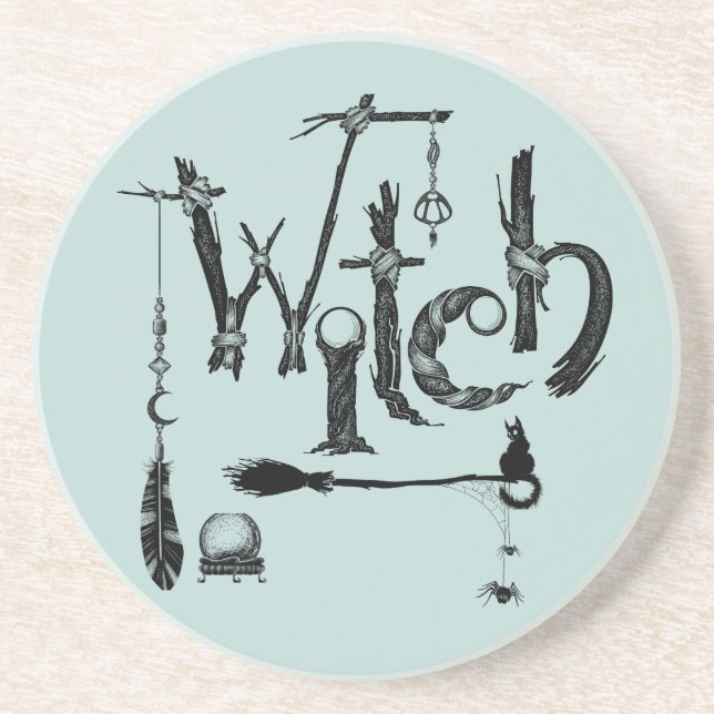 Witch Woodsy Old World Illustrative Stone Coaster (Front)