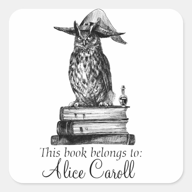 Witchcraft library owl square sticker (Front)