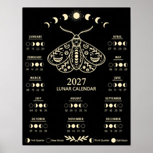Witchcraft Moth Celestial Lunar Moon 2027 Calendar Poster