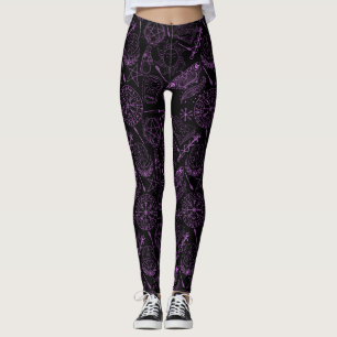 witchcraft pattern 2506.Purple. Black BG Leggings