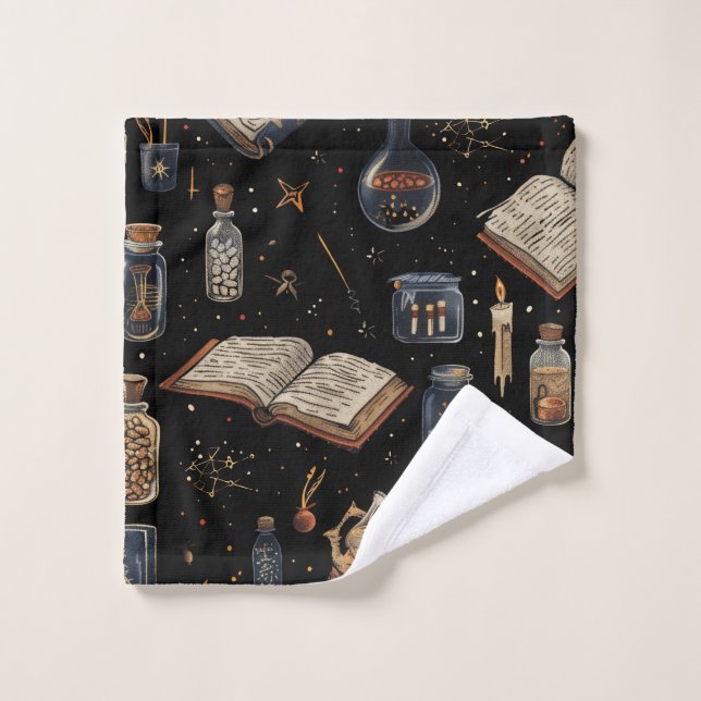Witchcraft Potion Pattern – Halloween Magic Bath Towel Set (Wash Cloth)