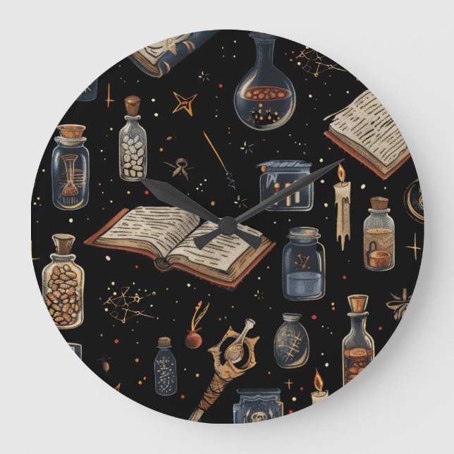 Witchcraft Potion Pattern – Halloween Magic Large Clock (Front)