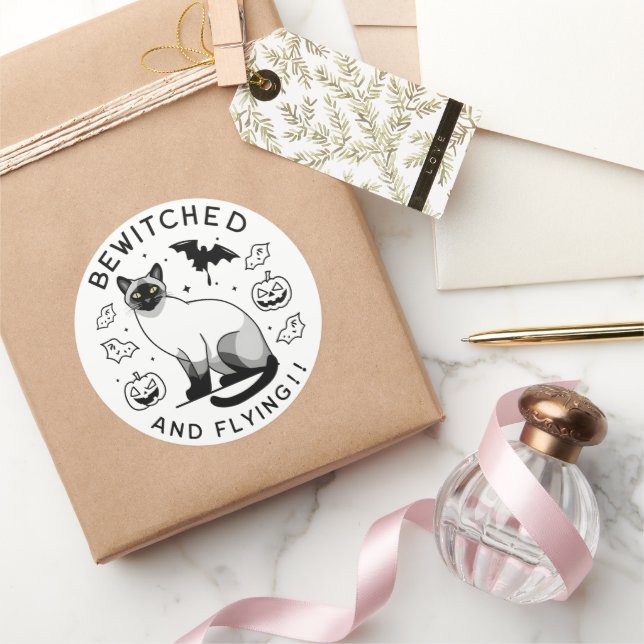 witched Flight: The Enchanted Siamese cat Classic Round Sticker (Gifting)