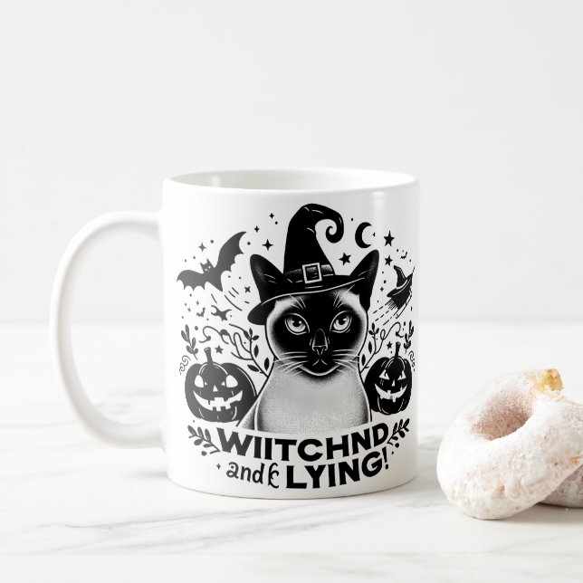 witched Siamese: Halloween's Magical Journey Coffee Mug (With Donut)