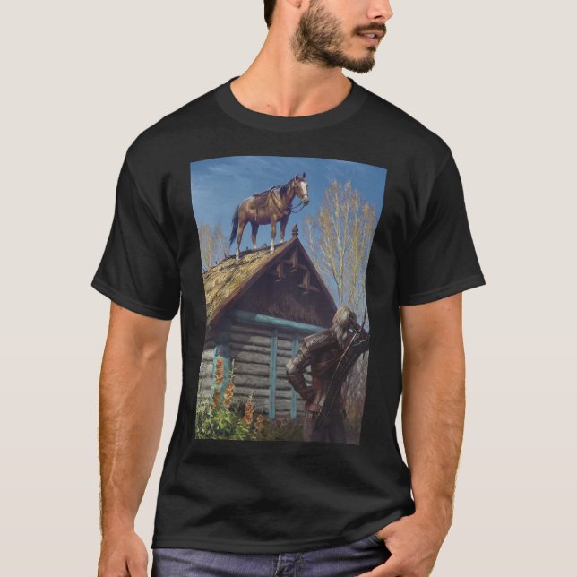 Witcher 3 Roach Graphic, Roach on the roof Poster T-Shirt (Front)