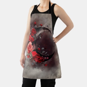 Witchery   Crescent Moon with Gothic Red Roses Apron