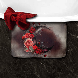 Witchery   Crescent Moon with Gothic Red Roses Bath Mat