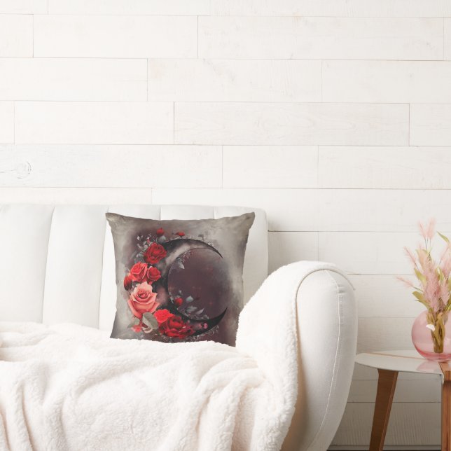 Witchery | Crescent Moon with Gothic Red Roses Cushion (Couch)