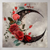 Witchery | Crescent Moon with Gothic Red Roses