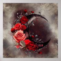 Witchery | Crescent Moon with Gothic Red Roses