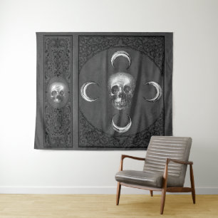 Witchery Flourish Dark Grey Skull and Moon Tapestry