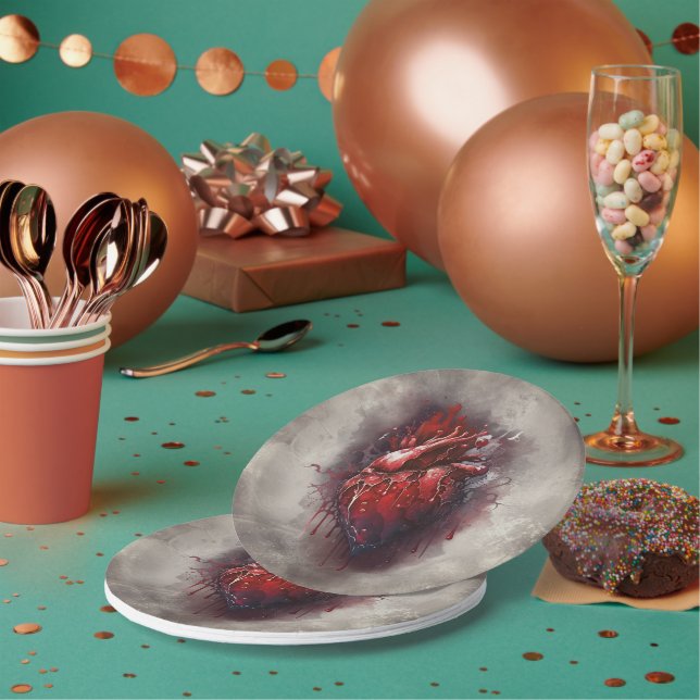 Witchery | Heart with Red and Gold Bleeding Drip Paper Plate (Multi)