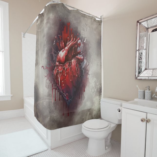 Witchery | Heart with Red and Gold Bleeding Drip Shower Curtain (In Situ)