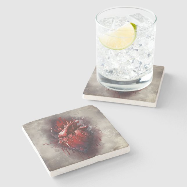 Witchery | Heart with Red and Gold Bleeding Drip Stone Coaster (Side)