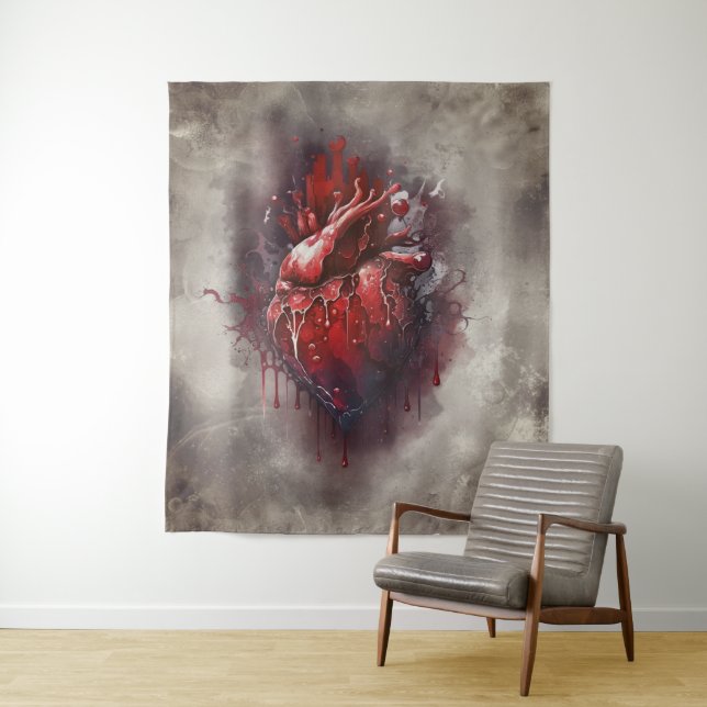 Witchery | Heart with Red and Gold Bleeding Drip Tapestry (In Situ)
