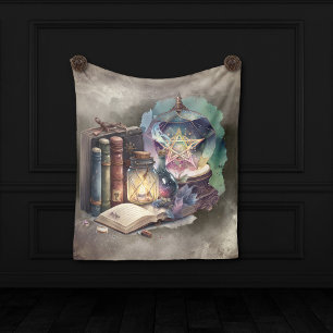 Witchery   Pastel Spellbook Tomes and Crystal Ball Fleece Blanket