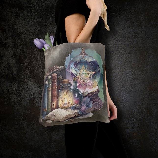 Witchery | Pastel Spellbook Tomes and Crystal Ball Tote Bag (Creator Uploaded)