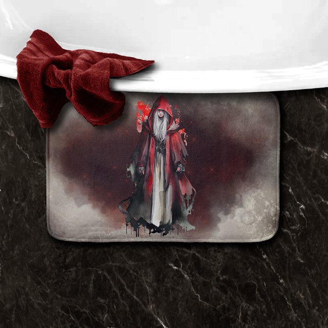 Witchery | Red Witch with Dark Evil Gothic Shadows Bath Mat (Creator Uploaded)