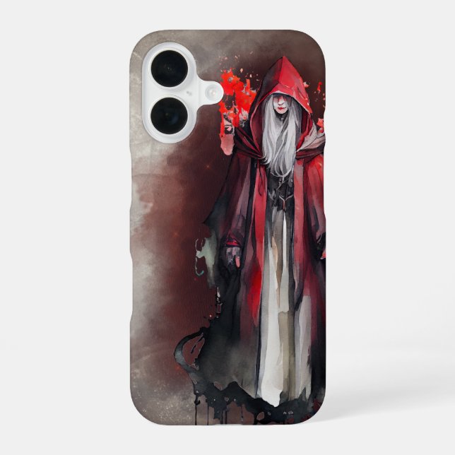 Witchery | Red Witch with Dark Evil Gothic Shadows iPhone 16 Case (Back)