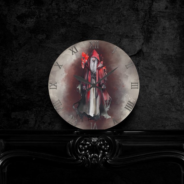 Witchery | Red Witch with Dark Evil Gothic Shadows Round Clock (Creator Uploaded)