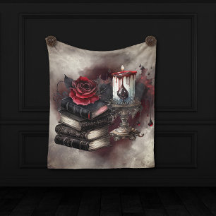 Witchery Spellbook Tomes and Skull Candle Fleece Blanket
