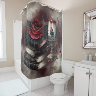 Witchery   Spellbook Tomes and Skull Candle Shower Curtain