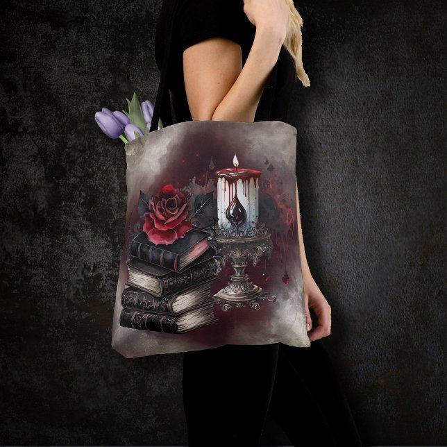 Witchery | Spellbook Tomes and Skull Candle Tote Bag (Creator Uploaded)
