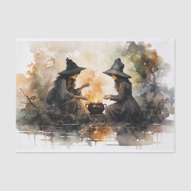 Witches and Cauldron Fall Halloween Decoupage Tissue Paper (Front)