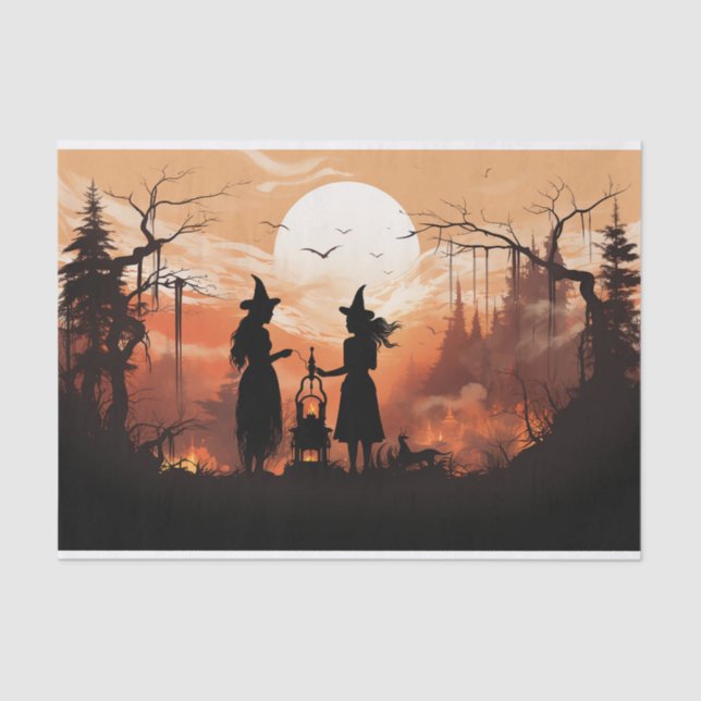 Witches and Cauldron Fall Halloween Decoupage Tissue Paper (Front)