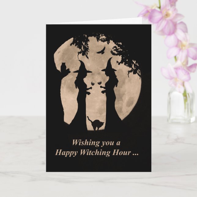 Witches and Wine Happy Halloween Card (Orchid)