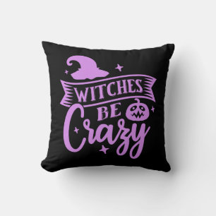Witches Be Crazy Black and Purple Cushion