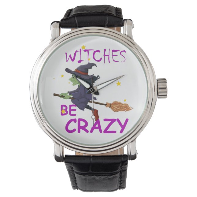 Witches Be Crazy Black Vintage Leather Watch (Front)