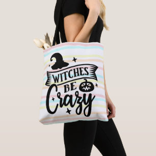 Witches Be Crazy Pastel Stripes Halloween Tote Bag
