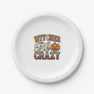 Witches Be Crazy Vintage Halloween Shirt Design_1 Paper Plate