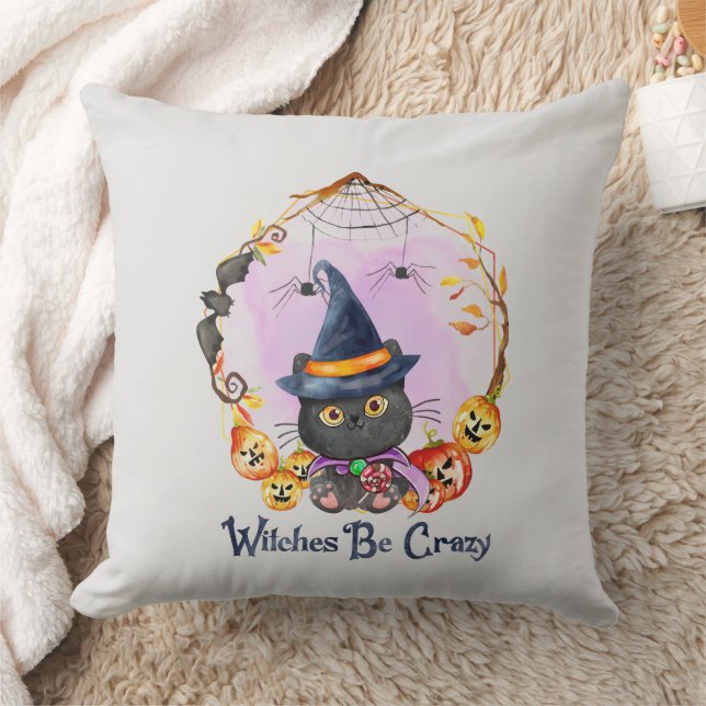 Witches Be Crazy – Witch Black Cat Cushion (Blanket)