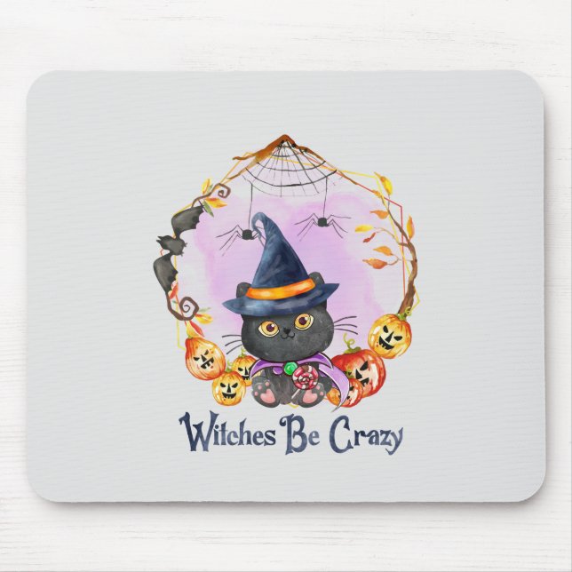 Witches Be Crazy – Witch Black Cat Mouse Pad (Front)