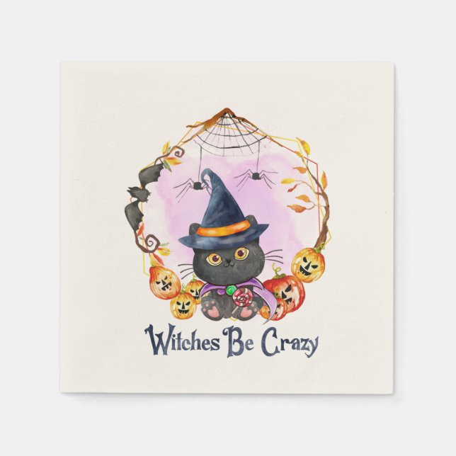 Witches Be Crazy – Witch Black Cat Napkin (Front)