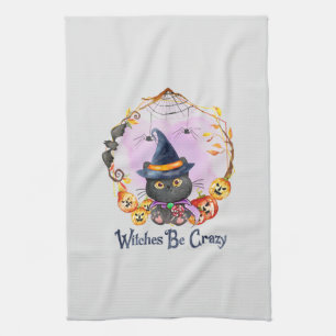 Witches Be Crazy – Witch Black Cat Tea Towel